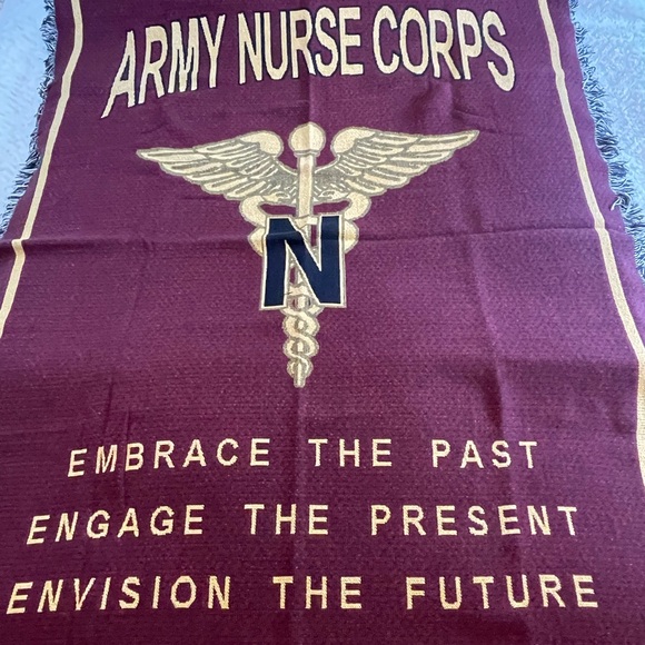 Army Nurse Corps Commemorative Throw Blanket w/ Caduceus Symbol & Fringe Borders
